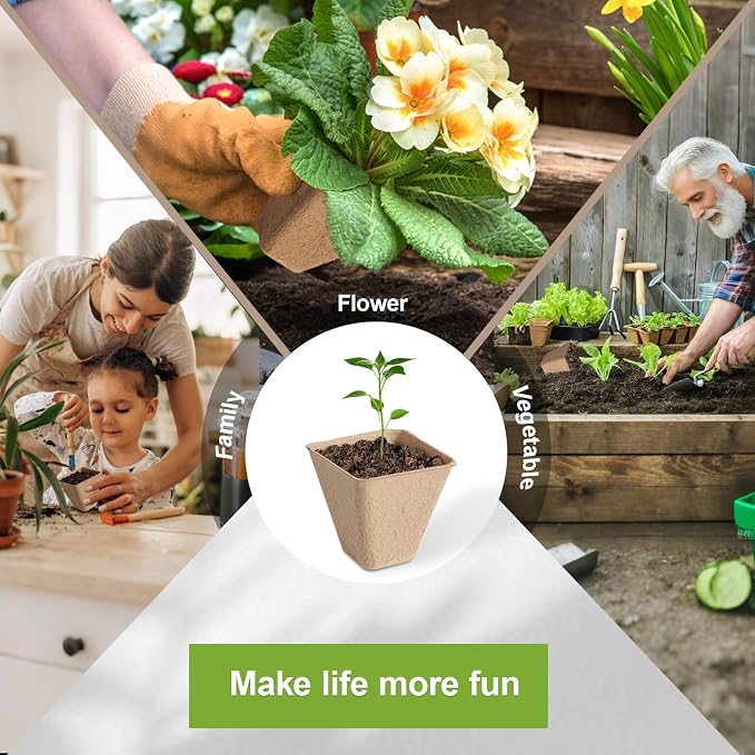 KOAMLY 36 Pcs 3in Square Peat Nursery Pots, Biodegradable Herb Seed Nursery Pot Kits, Seedling Pots, Outdoor Garden Sprouting Peat Pots with 36 Plant Tags