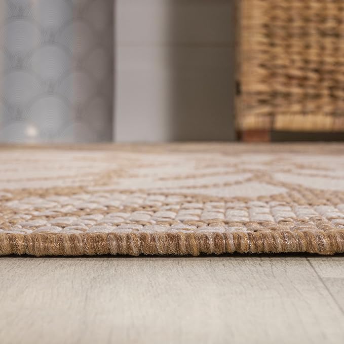 JONATHAN Y Floral Textured Weave Indoor Outdoor Octagon Area Rug 5 Ft Brown/Cream, Zinnia Modern for Backyard, Patio, Porch, Easy-Cleaning, High Traffic, Pet-Friendly, Non-Shedding (SMB110I-5TGN)