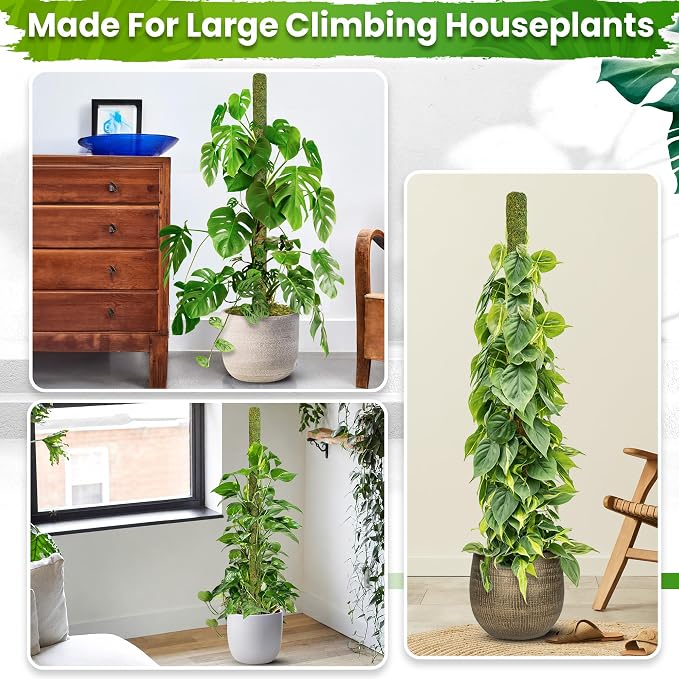 DUSPRO 59āā Large Green Mesh Moss Pole Monstera Plant Support, Tall Plant Stakes, Moss Pole for Plants Monstera, Garden Pole, Moisture Stick for Plants (1pc., 59''), Natural