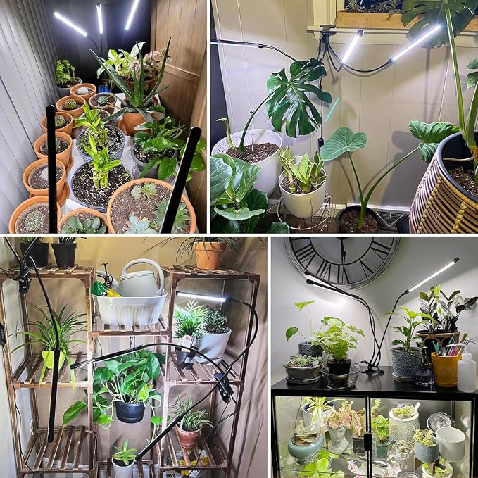 wolezek Grow Lights for Indoor Plants Full Spectrum, 6000K 3 Head Plant Lights Indoor, LED White Plant Grow Lamp with Clip, Auto ON & Off Timer 6/12/16H, 3 Light Modes, 5 Level Dimmable Brightness