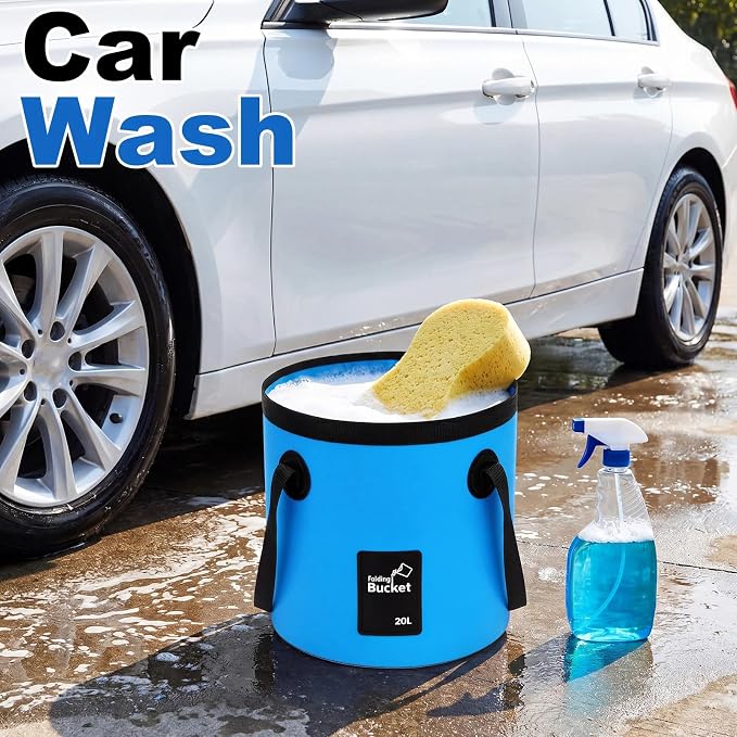 5 Gallon 4 Pack Collapsible Bucket, Foldable Water Bucket with Handles, Portable Camping Buckets for Fishing, Hiking, Cleaning, Outdoor & Travel Use (Blue)