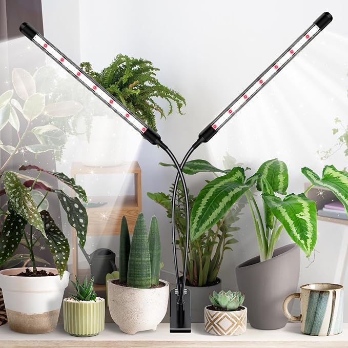 SDOVUERC Full Spectrum 2026 Grow Lights for Indoor Plants, Dual Head Clip Plant Lights with 6/12/18H Timer,3 Light Modes,5 Dimming Level for Plant Growing(Pack 2)
