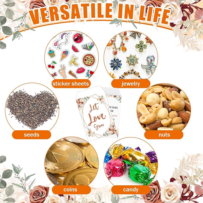 Reallnaive 24 Sets Wedding Favor Flower Seeds Let Love Grow Seed Packets for Guests Family Reunion Wildflower Mini Terracotta Pots Seed Packets Self Adhesive Envelopes Thank You Tags Organza Bags