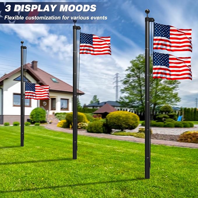 HAYOHRT Heavy Duty Flag Pole 12 Gauge Extra Thick 25FT Black Flagpole Kit with Embroidered American Flag for Yard Outdoor Commercial Residential Outside House In Ground 100MPH Wind Tested