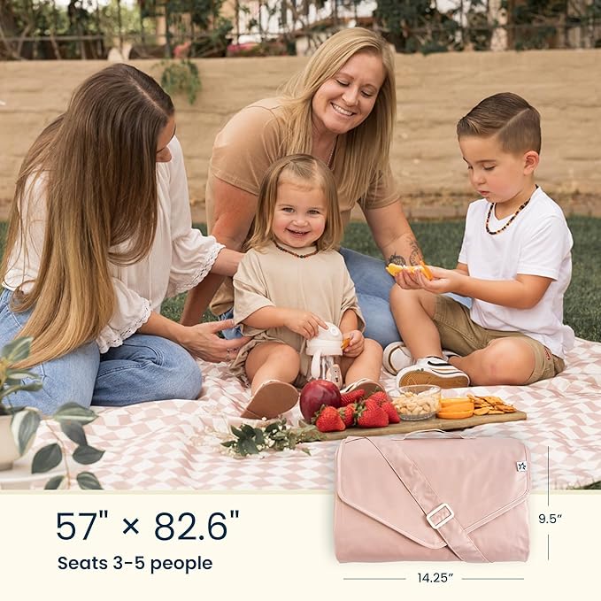 Tiny Twinkle Waterproof Picnic Blanket | 5'x7' 100% Recycled Polyester, Sandproof, Foldable & Portable for Beach, Camping, Travel (Sage Checkers