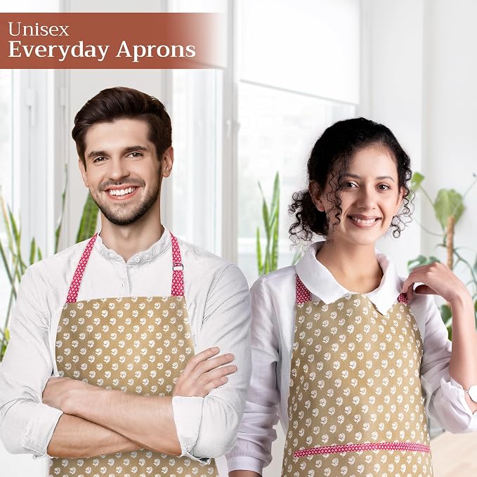 Maison d' Hermine Aprons for women with Pocket 100% Cotton (27.50"x31.50") | Adjustable Neck Strap & long ties Apron Men Chef Wedding Cooking Gardening Server Maid