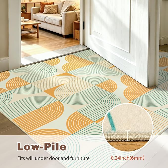 9'x12' Area Rug for Living Room, Washable Modern Abstract Soft Carpet | Low Pile, Indoor Floor Non Slip Stain Resistant Large Carpet for Bedroom Dining Room Farmhouse Nursery Home Office, Orange