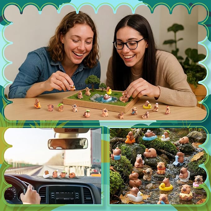 Nosiny 70 Pcs Mini Capybara Figures Bulk Cute Capybara Party Favors Small Resin Miniature Animal Stuff for Cake Topper DIY Dollhouse Accessory Dashboard Fairy Garden Moss Landscape Birthday Decor Gift