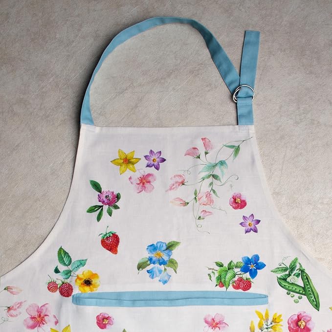 Maison d' Hermine Aprons for women with Pocket 100% Cotton (27.50"x31.50") | Adjustable Neck Strap & long ties Apron Men Chef Wedding Cooking Gardening Server Maid