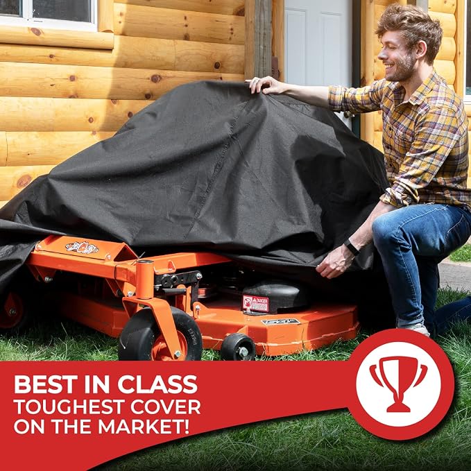 Tough Cover Zero Turn Mower Cover - 600D Marine Grade Fabric, Black, Waterproof & Drawstring Strap, Riding Lawn Mower Cover with UV, Dust, Rain & Snow Protection