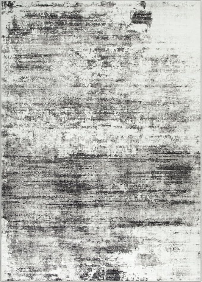 4x6 Area Rugs for Living Room: Washable Abstract Black Grey Badroom Carpet | Non-slip TPE backing makes this washable soft low-pile rug safe & durable, Pet-friendly decor for dining room,nursery,office