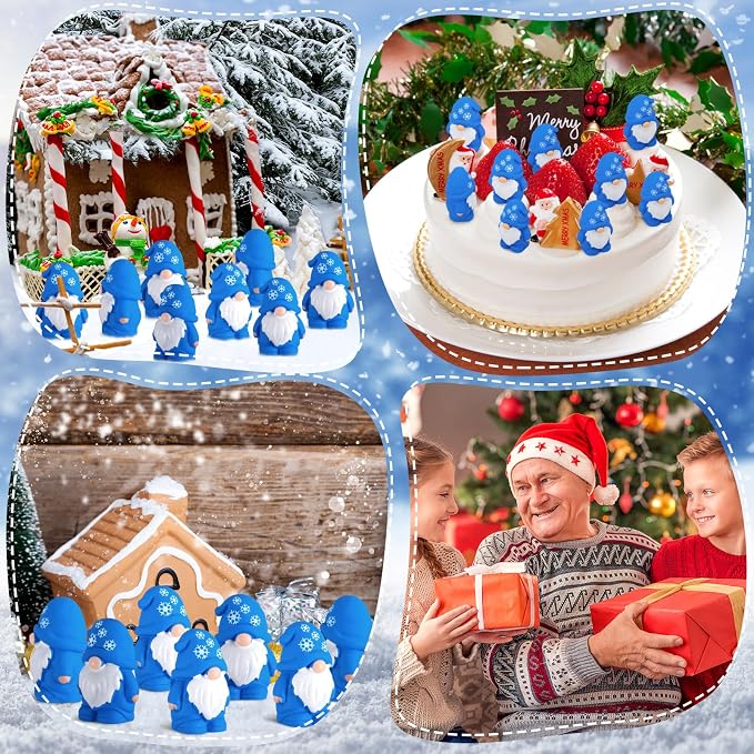 Yaomiao 50 Pcs Mini Resin Winter Gnomes Figurines Winter Snowflake Gnomes Statues Snowflake White and Blue Gnome Figures Table Decor for Holiday Festive Home Kitchen Tiered Tray