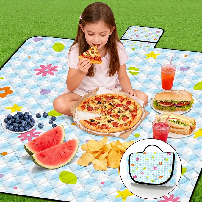 Extra Large Picnic Blanket Waterproof,80"x 80"Foldable Machine Washable Beach Blankets,Outdoor Blanket for 6-8 Adults,Picnic Mat Suitable for Indoor Crawling,Park Beach,Camping,Hiking,Travel( Flower)
