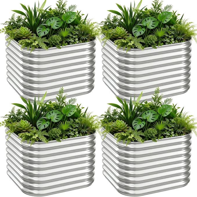 4 PCS Galvanized Raised Garden Bed Outdoor, Metal Garden Bed for Vegetables, Above Ground Garden Box for Flower, Steel Raised Beds for Gardening - 2FT