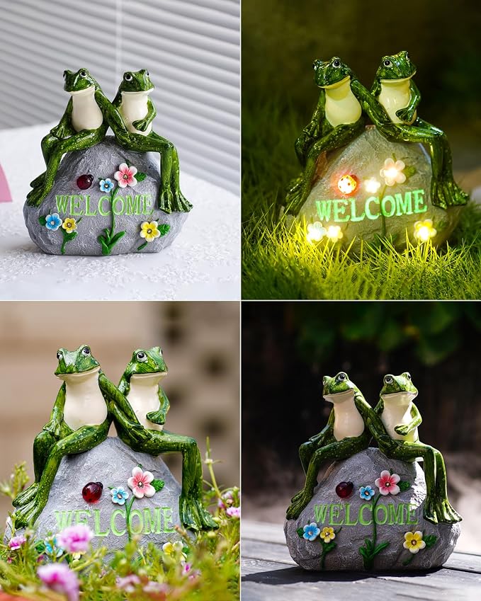Solar Garden Outdoor Statues Frog with Succulent | 7 LED Lights, Lawn Decor Statue for Patio, Balcony, Yard Ornament, Gifts for Mom Grandma Women