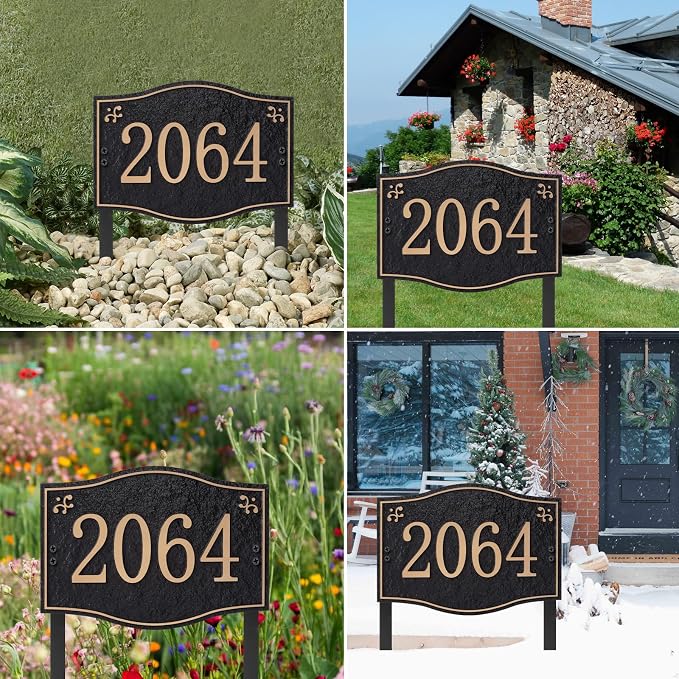 Personalized Address Plaque Sign - LAWN MOUNTED, House Address Signs for Outside Use for House,Apartment,Office,Yard (Coffee/Copper)