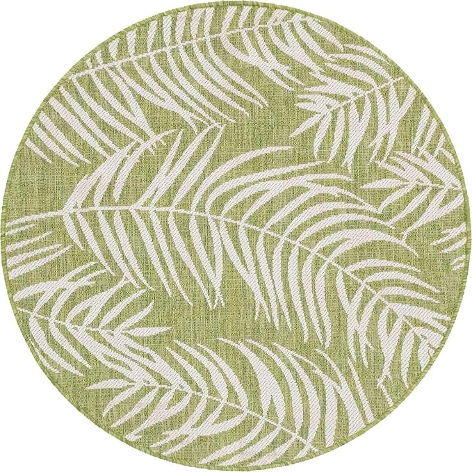 Unique Loom Outdoor Botanical Collection Area Rug - Palm (4' 1" Round, Green/ Ivory)