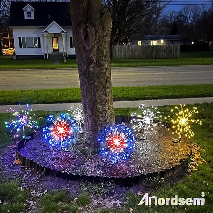 Anordsem Solar Garden Lights Outdoor: Bendable Copper Wire with 120 LED Firework Beads - White Waterproof DIY Fairy Decorations for Yard Patio Path - Gifts for Women Mom Homeowners
