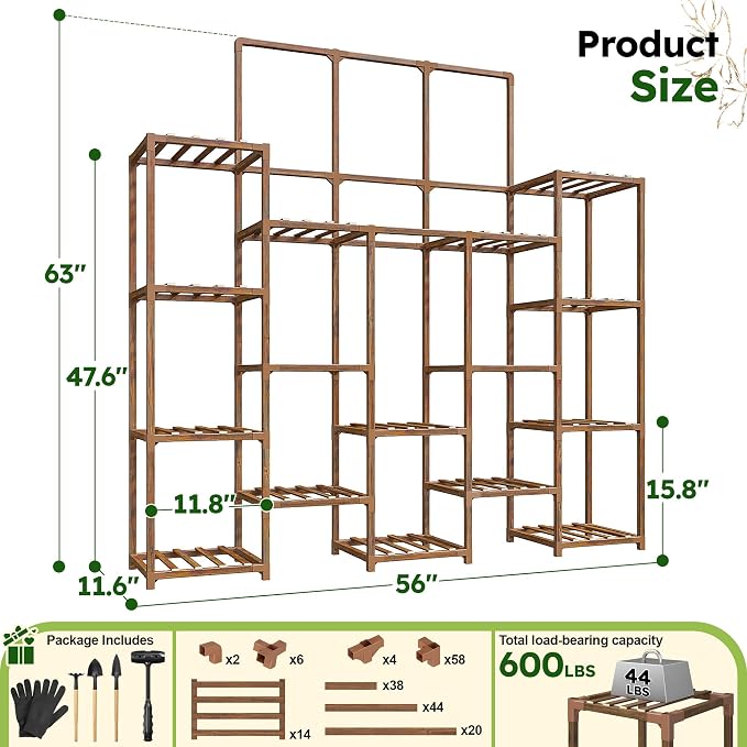 EnHomee Tall Plant Stand, 63''H Large Plant Stand for Multiple Plants Pot, Indoor Plants Shelves for Living Room, Patio, Balcony, Yard, Garden