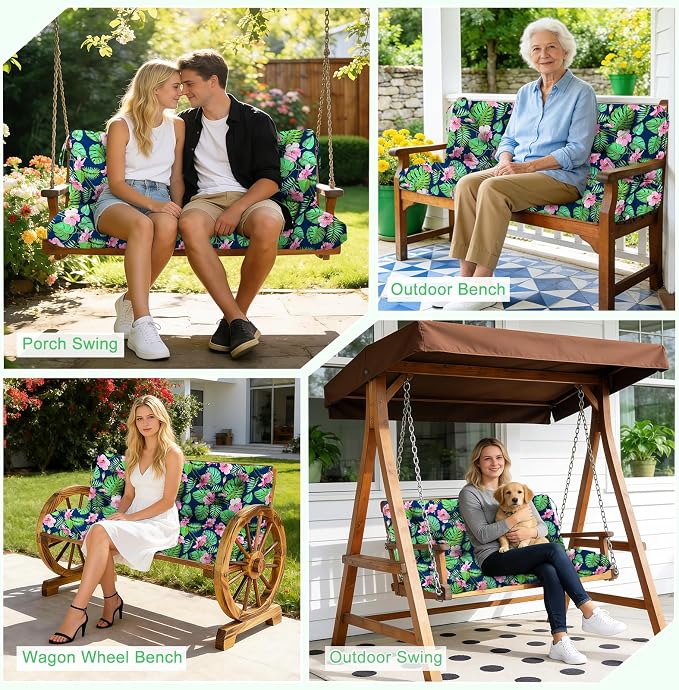 Porch Swing Cushions 3 Seater Replacement Thicken 5" Waterproof & Fade Resistant Swing Cushions for Outdoor Furniture Bench Patio Swing Cushion with Backrest & Ties(Navy Floral 70x40x5inch)