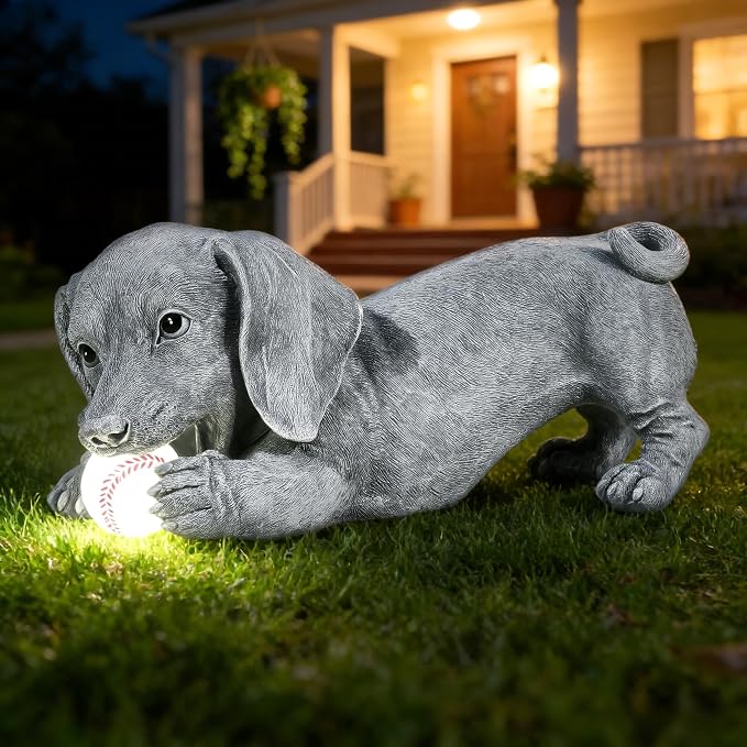 Dachshund Solar Garden Statue - Outdoor Yard, Lawn, Patio Weiner Dog Decor - Unique Birthday Housewarming Gift for Mom, Women, Dad, Men