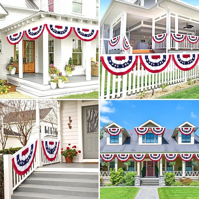 6Pack American Bunting Flags for 4th of July Patriotic Decor 1.5x3Ft Pleated Half Fan Bunting 250th Anniversary Outside Porch USA Flag Garden Embroidered Star Red White & Blue Stripe Banner