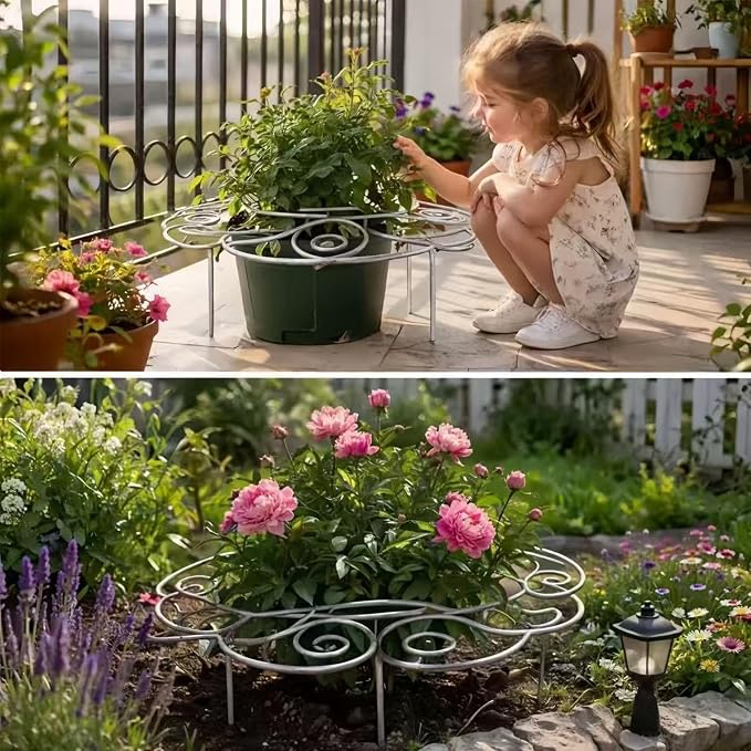 Spiral Metal Plant Support Ring, Heavy Duty Peony Cage, Rustproof Garden Support for Flowers, with 196in Velcro Plant Ties 2pc