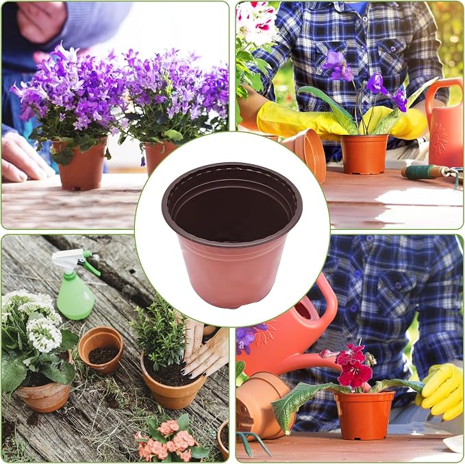 HOSTIC 8 Inch Nursery Pot Seedling Pot Plant Container Seed Starting Pots Multipurpose Plastic Pots 100 Packs
