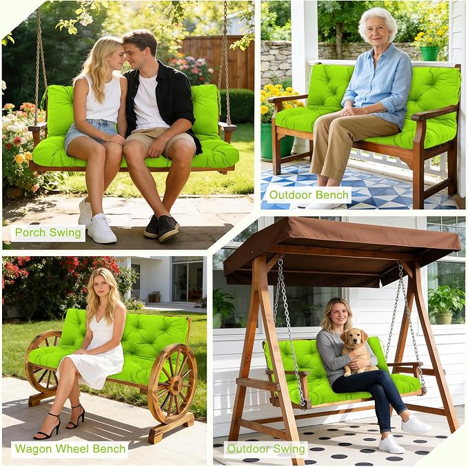 Porch Swing Cushions 2 Seater Replacement Thicken 5" Waterproof & Fade Resistant Swing Cushions for Outdoor Furniture Bench Patio Swing Cushion with Backrest & Ties(Green 40x40x5inch)