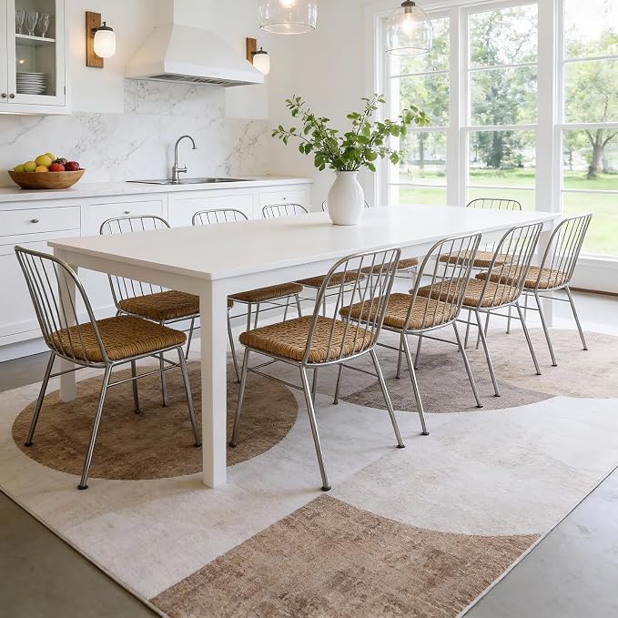 Washable Area Rug 6x9, Large Soft Rugs for Living Room Brown Carpet 6x9 Area Rugs for Bedroom Dining Room Non-Slip Stain Resistant Under Table Rug