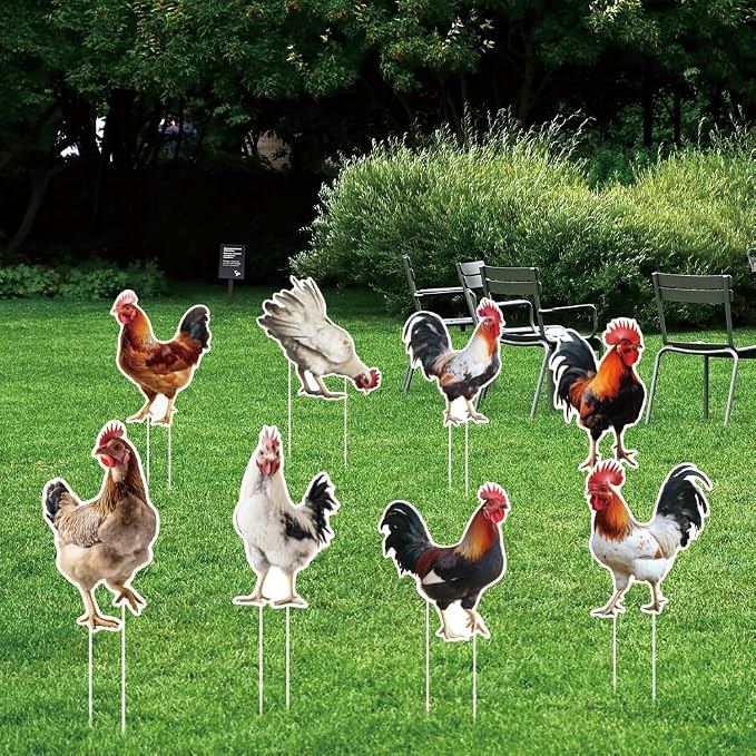 SUPERDANT 8Pcs Roosters Yard Sign with 16 Stakes Realistic Rooster Party Lawn Decorations Animal Theme Party Waterproof Sign Yard Outdoor Lawn Decorative Sign for Garden Lawn Decoration
