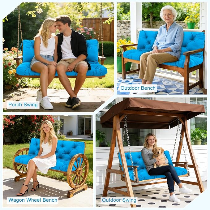Porch Swing Cushions 3 Seater Replacement Thicken 5" Waterproof & Fade Resistant Swing Cushions for Outdoor Furniture Bench Patio Swing Cushion with Backrest & Ties(Lake Blue 55x40x5inch)