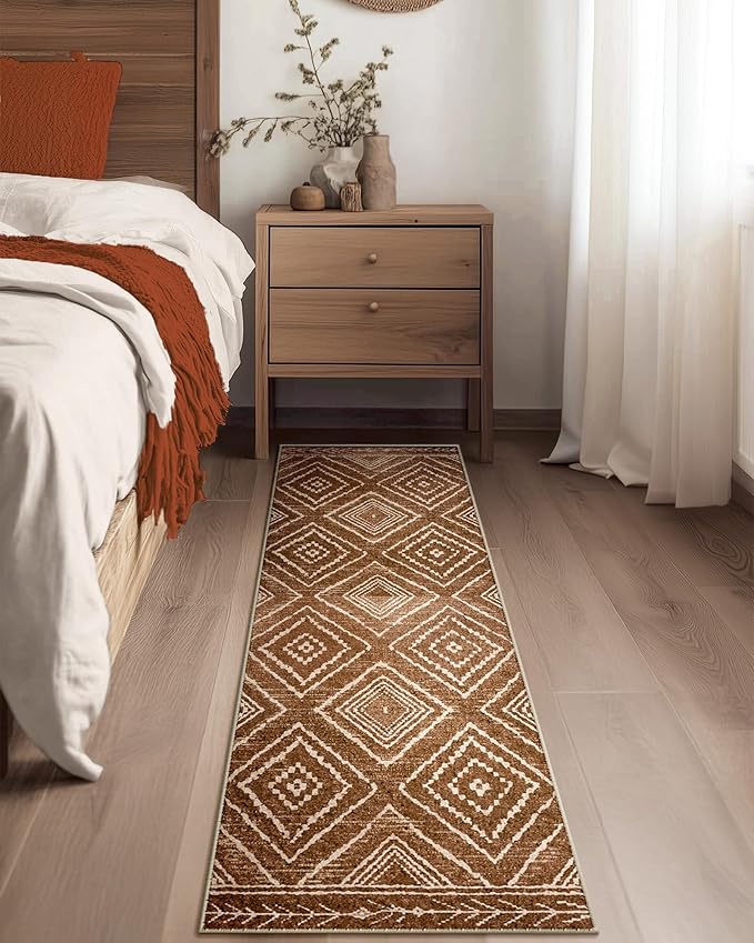 2'x5' Washable Area Rug for Living Room Runner Yellowbrown | Soft Western No Slip Low Pile Print Foldable Indoor Small Rug for Kitchen entrance entryway hallway