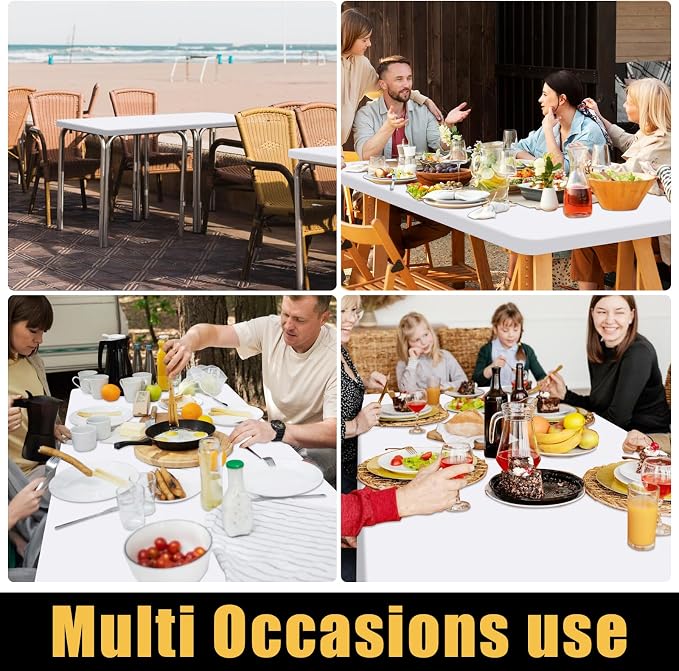 Smiry 6 Pack Rectangle Picnic Table Cloth, Waterproof Elastic Fitted Tablecloths, Washable Polyester Rectangular Patio Table Cover for Camping, Indoor and Outdoor (White, 30"x96")