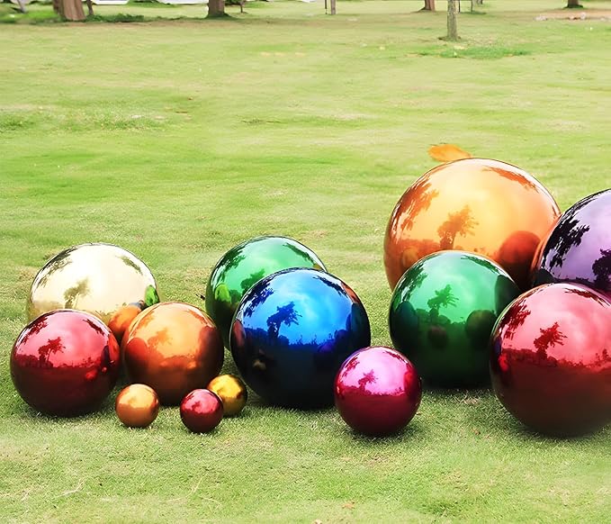Stainless Steel Gazing Globe Mirror Ball, Decorative Gazing Balls for Garden, Reflective Smooth Garden Ball Sphere for Outdoor Yard Decoration (Purple, Dia: 12 inch)