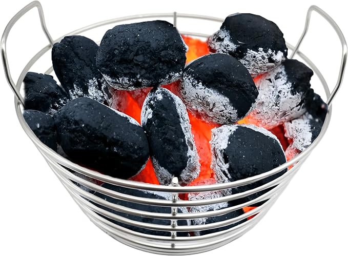 Charcoal Ash Basket with Handles, Stainless Steel Fits Big Green Egg Large, Kamado Joe Classic & Joe Junior – Heavy Duty Charcoal Holder for 14" Grills