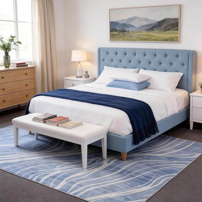 Washable Area Rug 6x9, Large Soft Rugs for Living Room Blue Waves Carpet 6x9 Area Rugs for Bedroom Dining Room Non-Slip Stain Resistant Under Table Rug