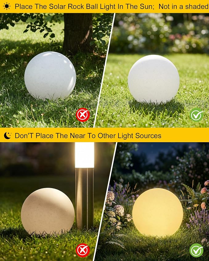 12 Inch Solar Ball Light, Solar Rechargeable Globe Light,3 Modes Dimmable Globe Light,Decor for Patio,Garden,Yard,Beach,Pathway,Party Decorative Lighting