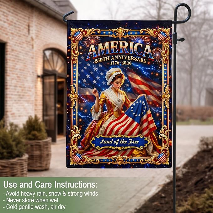 250 Years America Garden Flag, 250th Anniversary Usa Flag, American 250th Anniversary Patriotic Design, Garden Flags For Outside, Land of The Free 7 (12x18 Inch)