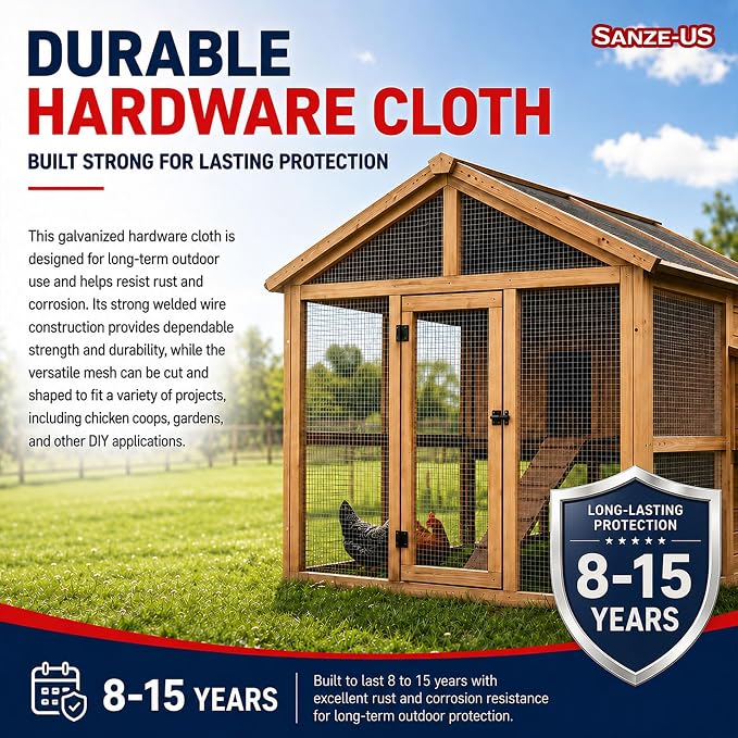 Sanzeus Hardware Cloth, 1/4 Inch 48in x 100ft 23 Gauge, Double-Layer Hot-Dip Galvanizing After Welding, Chicken Wire Fence Wire Mesh Poultry Netting Garden Fence Tree Guard Rolls