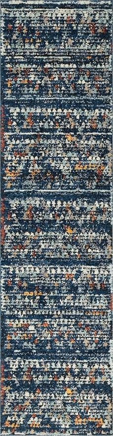 Unique Loom Morocco Collection Abstract Border, Diamond, Bohemian Area Rug (2' 7 x 10' 0 Runner, Navy Blue/Black)