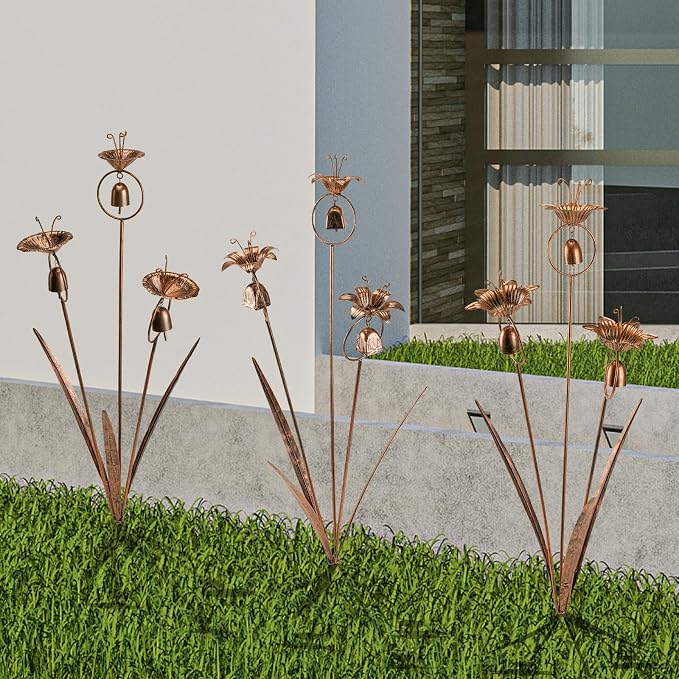 WSgift Metal Calla Lilies Flowers with Bells for Outside Yard Art Bronze Wind Chime