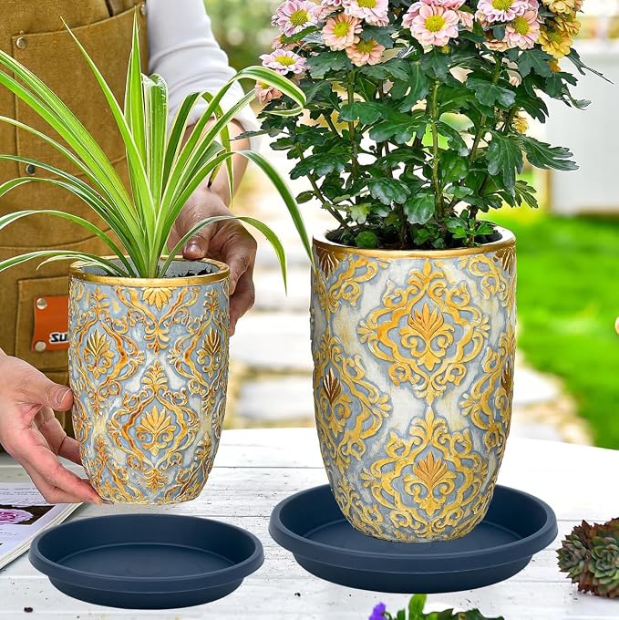 NIMYAU Plastic Plant Saucers 12 Inch Round Pack of 5 Heavy Duty Reusable Drip Trays for Flower Pots