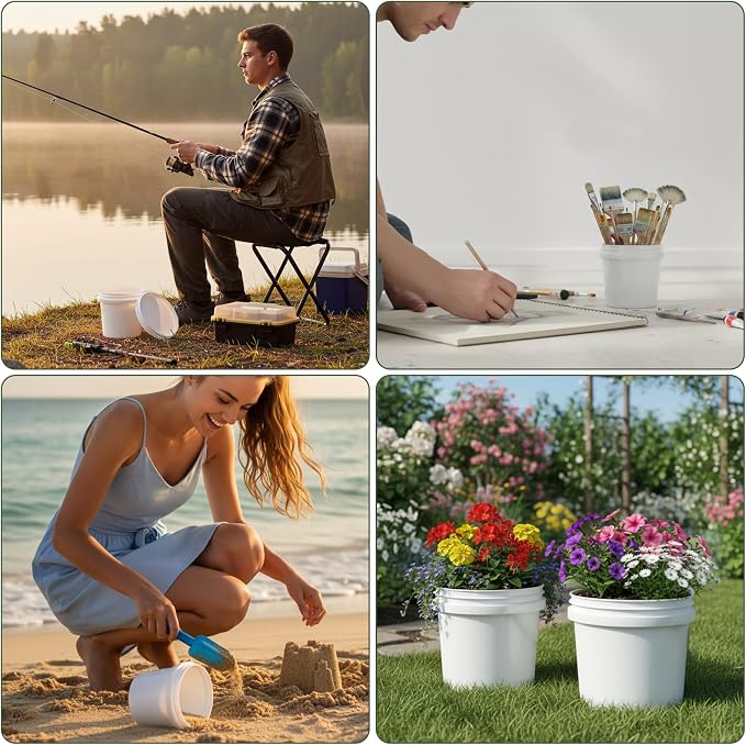 20 Pack 1/4 Gallon Plastic Bucket with Lid, 1 Quart Paint Cans with Lid Paint Containers White Plastic Painting Water Pail for Storage Container Home Household Cleaning