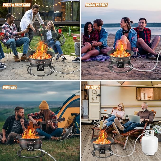 GasBRUH 19″ Outdoor Portable Propane Fire Pit with Grill Grate, Cover&Carry Kit,60,000 BTU Camping Propane Firepit,Smokeless Gas Firebowl, Portable Gas Fire Pit for Outside Patio,Camping,RV