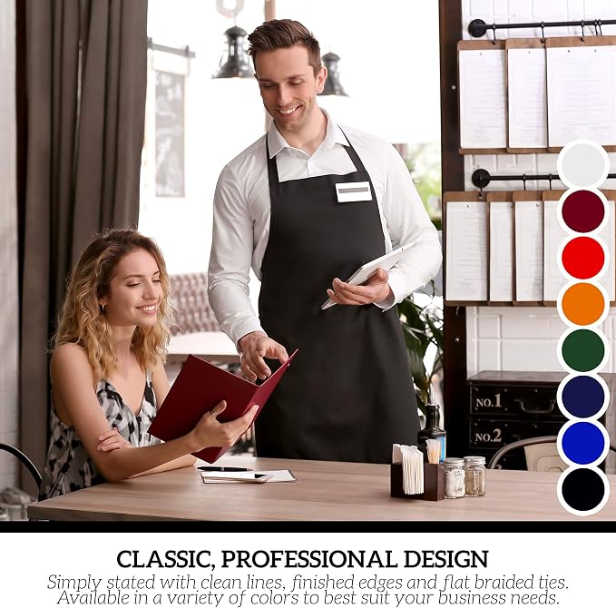GREEN LIFESTYLE 12 Pack Professional Chef Apron – Grilling Aprons for Men, Waterproof Cooking Apron for BBQ, Work or Restaurant Use, Kitchen Aprons for Women – Royal Blue, No Pockets