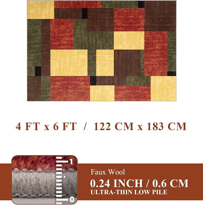 Red and Green Rug 4x6, Burgundy Farmhouse Vintage Rugs Washable for Living Room,Burnt Orange Area Rug Non Slip,Geometric Boho Area Rug for Kitchen,Dining Room,Bedroom