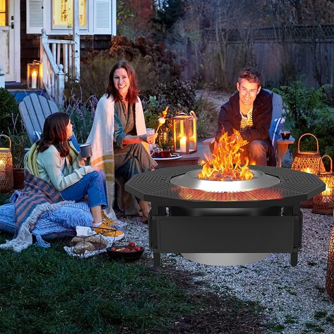 Fire Pit Surround Tabletop for Solo Stove Bonfire Ranger 2.0, with Coated Steel and UV-Resistant Outdoor Fabric, Adjustable Tabletop for Solo Stove Bonfire Accessories, Thick Metal