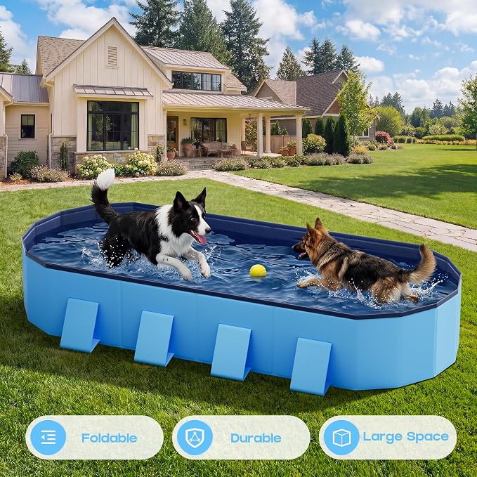 Raxurt Foldable Dog Pool, 82'' Extra Large Dog Pool for Large Dogs with Non-Slip & Reinforced Support Boards, Portable Pet Bath Tub for Outdoor Backyard Use