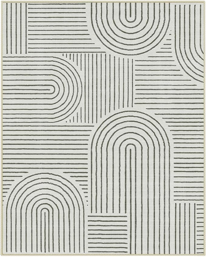 Lahome Abstract 8x10 Area Rugs for Bedroom, Washable Rugs 8x10 Living Room | Soft Ultra-Thin Non-Slip Modern Dining Room Rug Non-Shedding Accent Carpet for Office Darrell (8x10ft, Black)